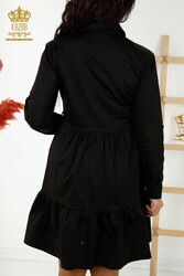 Robe en Tissu Coton Lycra - Boutonnée - Pierre Brodée - Vêtements Femme - 20229 | Vrai textile - Thumbnail