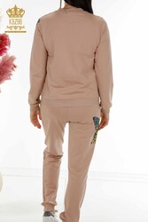 Scuba and Two Yarn Tracksuit Suit - Butterfly Pattern - Stone Embroidered - Women's Clothing - 17492 | Real Textile - Thumbnail