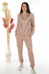 Tracksuit Produced From Scuba and Two Threads, Pockets, Crystal Stone Embroidered Zippered Women's Clothing - 17496 | Real Textile - Thumbnail