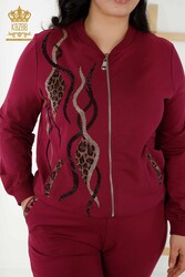 Scuba and Two Thread Tracksuit Suit Zippered Leopard Stone Embroidered Women's Clothing Manufacturer - 17540 | Real Textile - Thumbnail