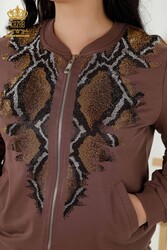 Made of Scuba and Two Threads - Tracksuit - Leopard - Stone Embroidered - Pockets - Women's Clothing Manufacturer - 17530 | Real Textile - Thumbnail