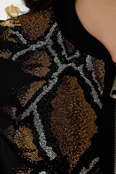 Made of Scuba and Two Threads - Tracksuit - Leopard - Stone Embroidered - Pockets - Women's Clothing Manufacturer - 17530 | Real Textile - Thumbnail