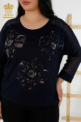 Blusa Prodotta Con Tessuto In Viscosa Tulle Dettagliata Produttore Abbigliamento Donna - 79084 | Tessuto reale - Thumbnail