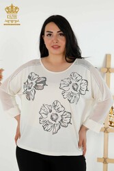 Blusa Prodotta Con Tessuto In Viscosa Tulle Dettagliata Produttore Abbigliamento Donna - 79084 | Tessuto reale - Thumbnail