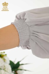 Robe réalisée avec des vêtements pour femmes en tissu coton lycra à manches ballon - 20329 | Vrai textile - Thumbnail