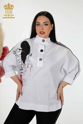 Chemise Demi Boutonnée Fabricant de Vêtements Femme avec Tissu Coton Lycra - 20307 | Vrai textile - Thumbnail