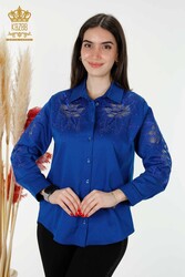 Chemises en tissu de coton lycra avec broderie de fleurs Fabricant de vêtements pour femmes - 20253 | Vrai textile - Thumbnail