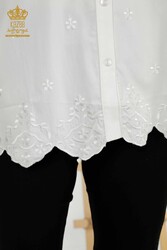 Chemises en tissu de coton lycra avec broderie de fleurs Fabricant de vêtements pour femmes - 20412 | Vrai textile - Thumbnail