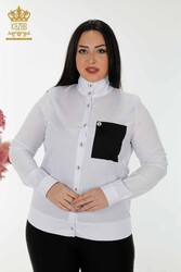 Vêtements pour femmes détaillés avec poche de chemise fabriqués avec du tissu en coton lycra - 20309 | Vrai textile - Thumbnail