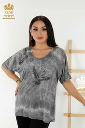 chemisier produit avec des vêtements pour femmes brodés de pierres à motifs d'oiseaux en tissu de viscose - 79124 | Vrai textile - Thumbnail