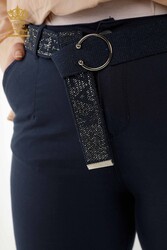 Fabriqué avec du lycra tricoté - Jeans - Ceinturé - Fabricant de vêtements pour femmes - 3468 | Vrai textile - Thumbnail