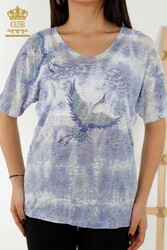 Blouse Produced with Viscose Fabric Bird Patterned Stone Embroidered Women's Clothing - 79124 | Real Textile - Thumbnail