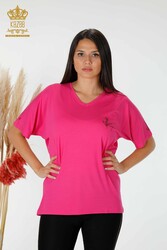 Blouse Made of Viscose Fabric - Short Sleeve - Women's Clothing - 78931 | Real Textile - Thumbnail