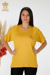 Blouse Made of Viscose Fabric - Short Sleeve - Women's Clothing - 78931 | Real Textile - Thumbnail