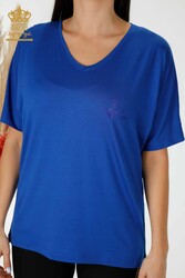 Blouse Made of Viscose Fabric - Short Sleeve - Women's Clothing - 78931 | Real Textile - Thumbnail