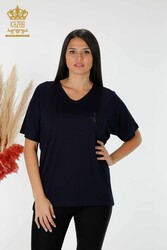 Blouse Made of Viscose Fabric - Short Sleeve - Women's Clothing - 78931 | Real Textile - Thumbnail