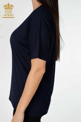 Blouse Made of Viscose Fabric - Short Sleeve - Women's Clothing - 78931 | Real Textile - Thumbnail