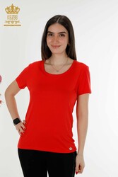 Made with Viscose Fabric Blouse - Short Sleeve - Women's Clothing - 79177 | Real Textile - Thumbnail