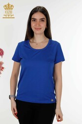 Made with Viscose Fabric Blouse - Short Sleeve - Women's Clothing - 79177 | Real Textile - Thumbnail