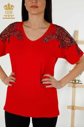 Blouse Produced with Viscose Fabric V-Neck Women's Clothing Manufacturer - 79054 | Real Textile - Thumbnail