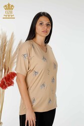 Produced with Viscose Fabric Blouse - V-Neck - Women's Clothing - 78934 | Real Textile - Thumbnail