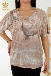 Bluse aus Viskose Stoff mit Vogelmuster und Stein Stickerei für Damenbekleidung – 79124 | Echtes Textil - Thumbnail