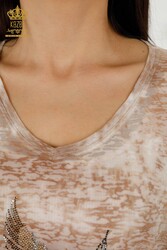 Bluse aus Viskose Stoff mit Vogelmuster und Stein Stickerei für Damenbekleidung – 79124 | Echtes Textil - Thumbnail