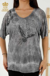 Bluse aus Viskose Stoff mit Vogelmuster und Stein Stickerei für Damenbekleidung – 79124 | Echtes Textil - Thumbnail