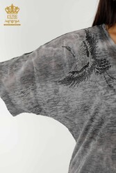 Bluse aus Viskose Stoff mit Vogelmuster und Stein Stickerei für Damenbekleidung – 79124 | Echtes Textil - Thumbnail