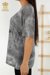 Bluse aus Viskose Stoff mit Vogelmuster und Stein Stickerei für Damenbekleidung – 79124 | Echtes Textil - Thumbnail