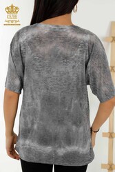 Bluse aus Viskose Stoff mit Vogelmuster und Stein Stickerei für Damenbekleidung – 79124 | Echtes Textil - Thumbnail